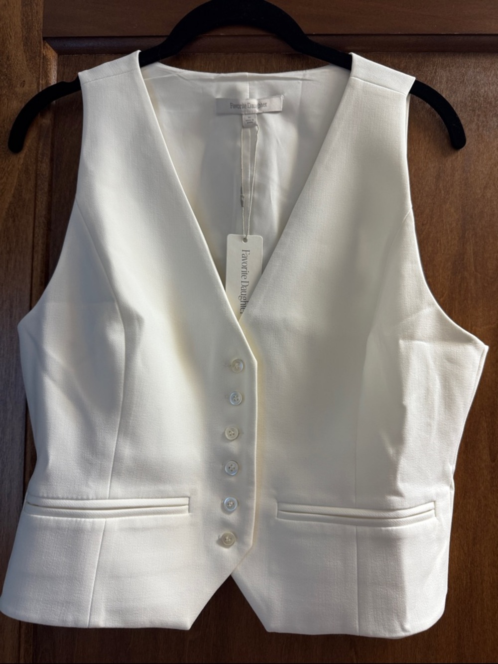 FAVORITE DAUGHTER V-Neck Button Vest and High-Waist Trousers Set - Cream - Picture 8 of 12